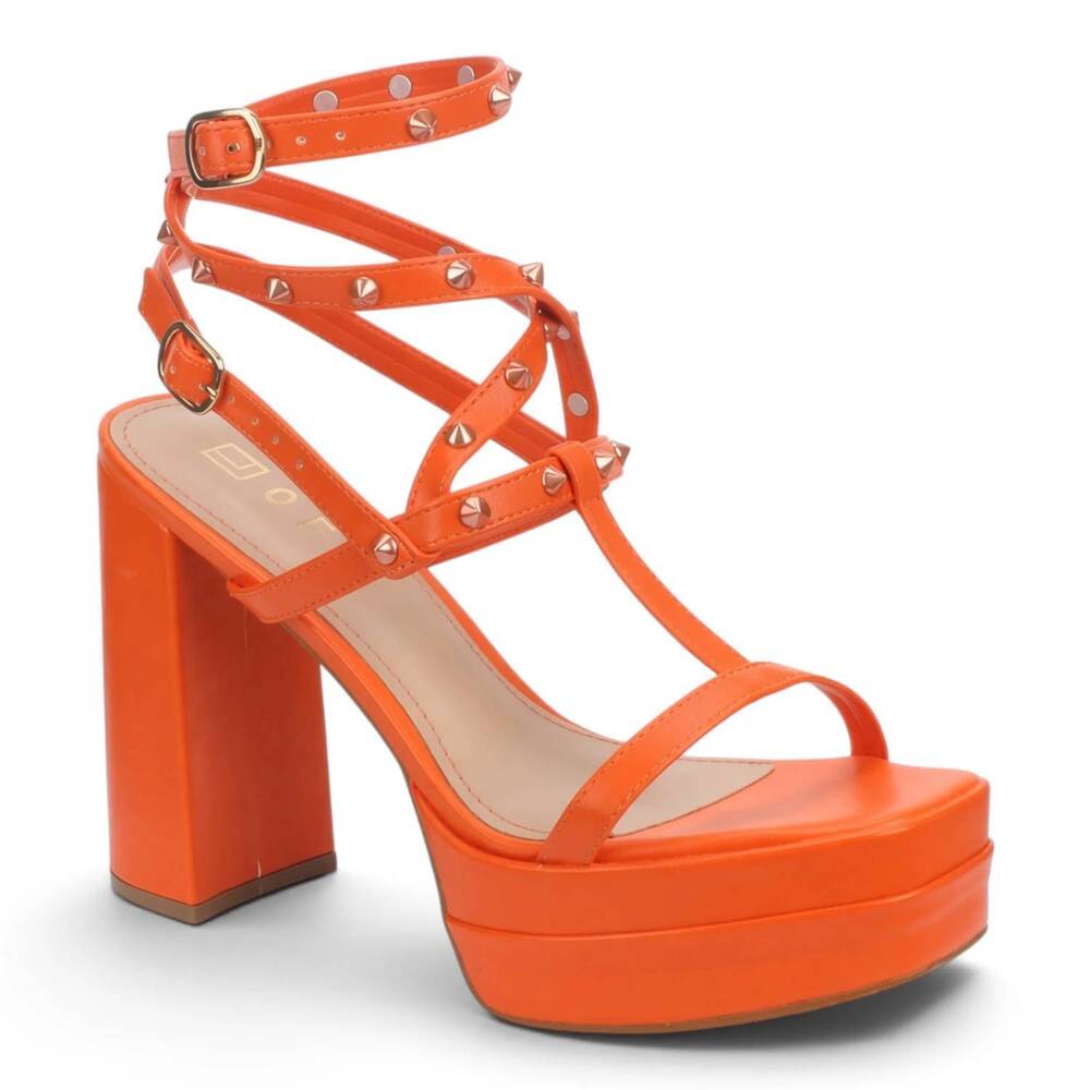NEW OFFLINE women's strappy studded sandals in orange
